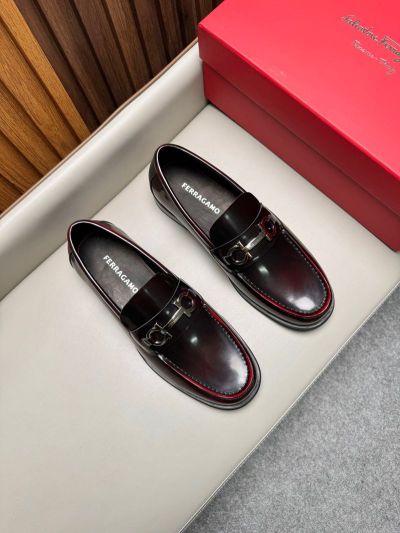 Ferragamo Brown calfskin Leather Shoes-Ferragamo Man Business Leather Shoes